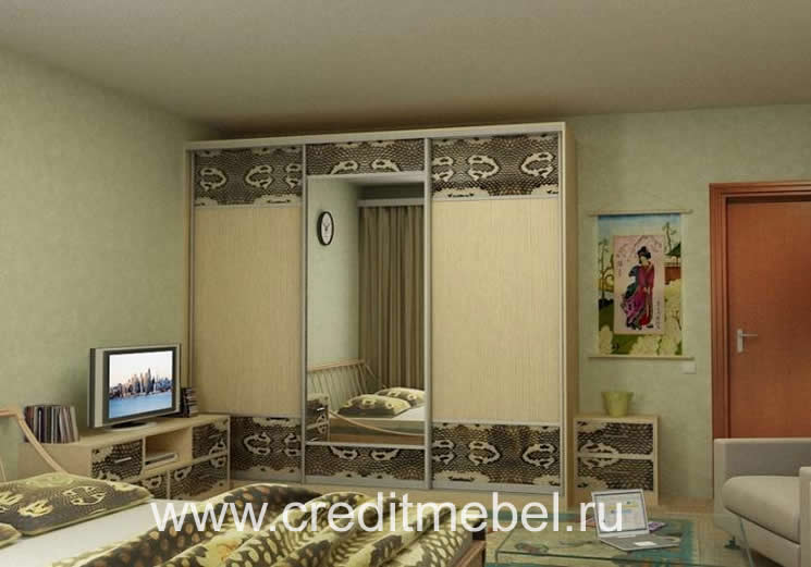 шкаф купе с ротангом